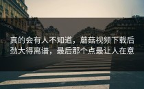 真的会有人不知道，蘑菇视频下载后劲大得离谱，最后那个点最让人在意